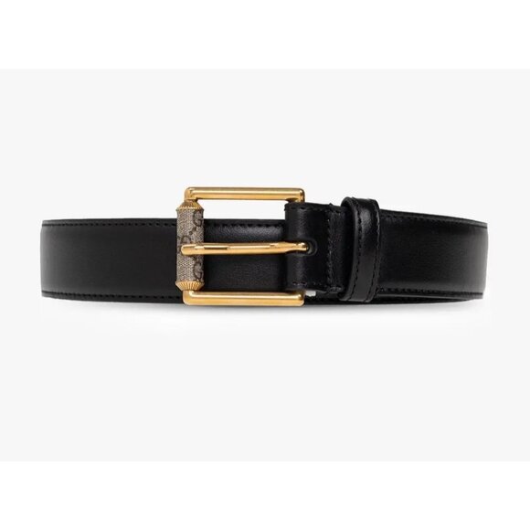 Gucci GG Rectangular Monogram Leather Single Buckle Belt Black 90cm - Picture 1 of 7